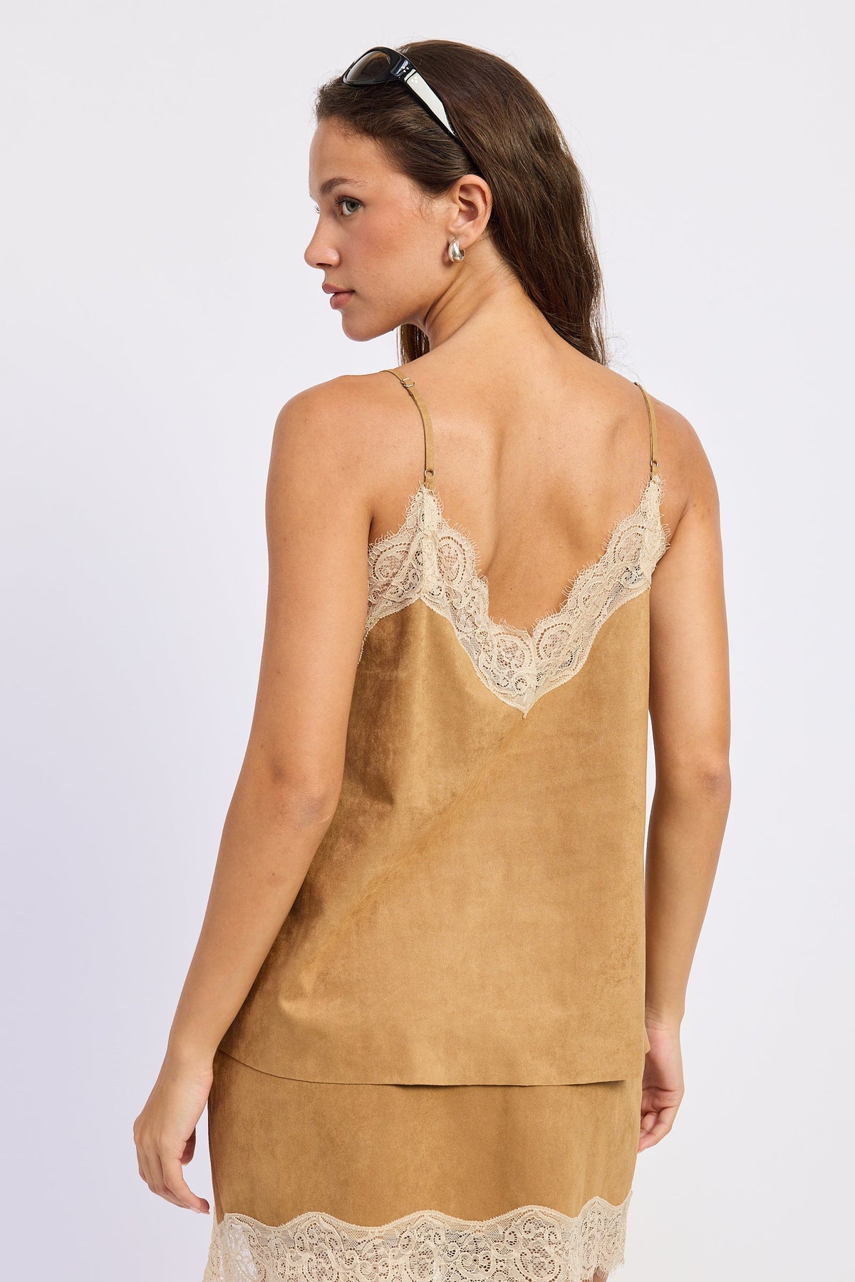 Emory Park Iria suede lace cami top in camel
