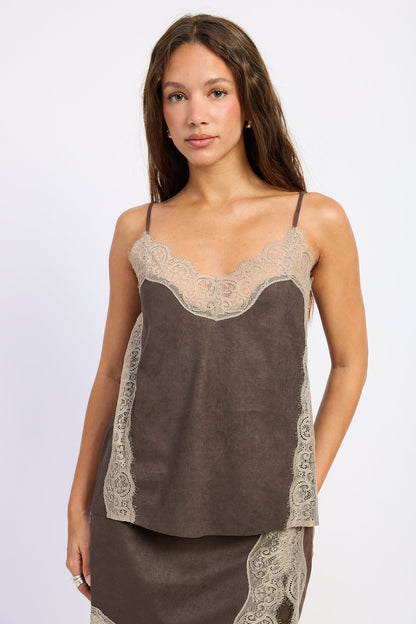 Emory Park Iria suede lace cami top in espresso
