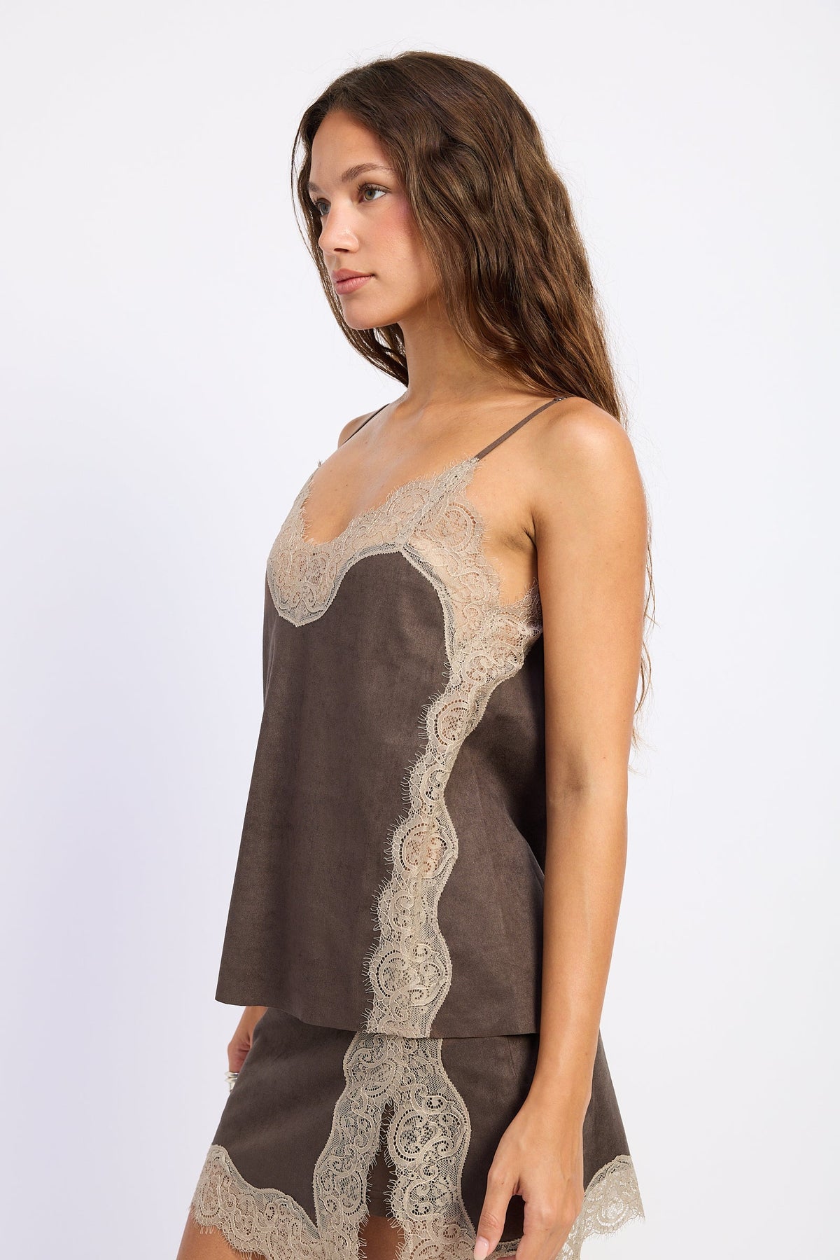 Emory Park Iria suede lace cami top in espresso