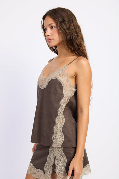 Emory Park Iria suede lace cami top in espresso