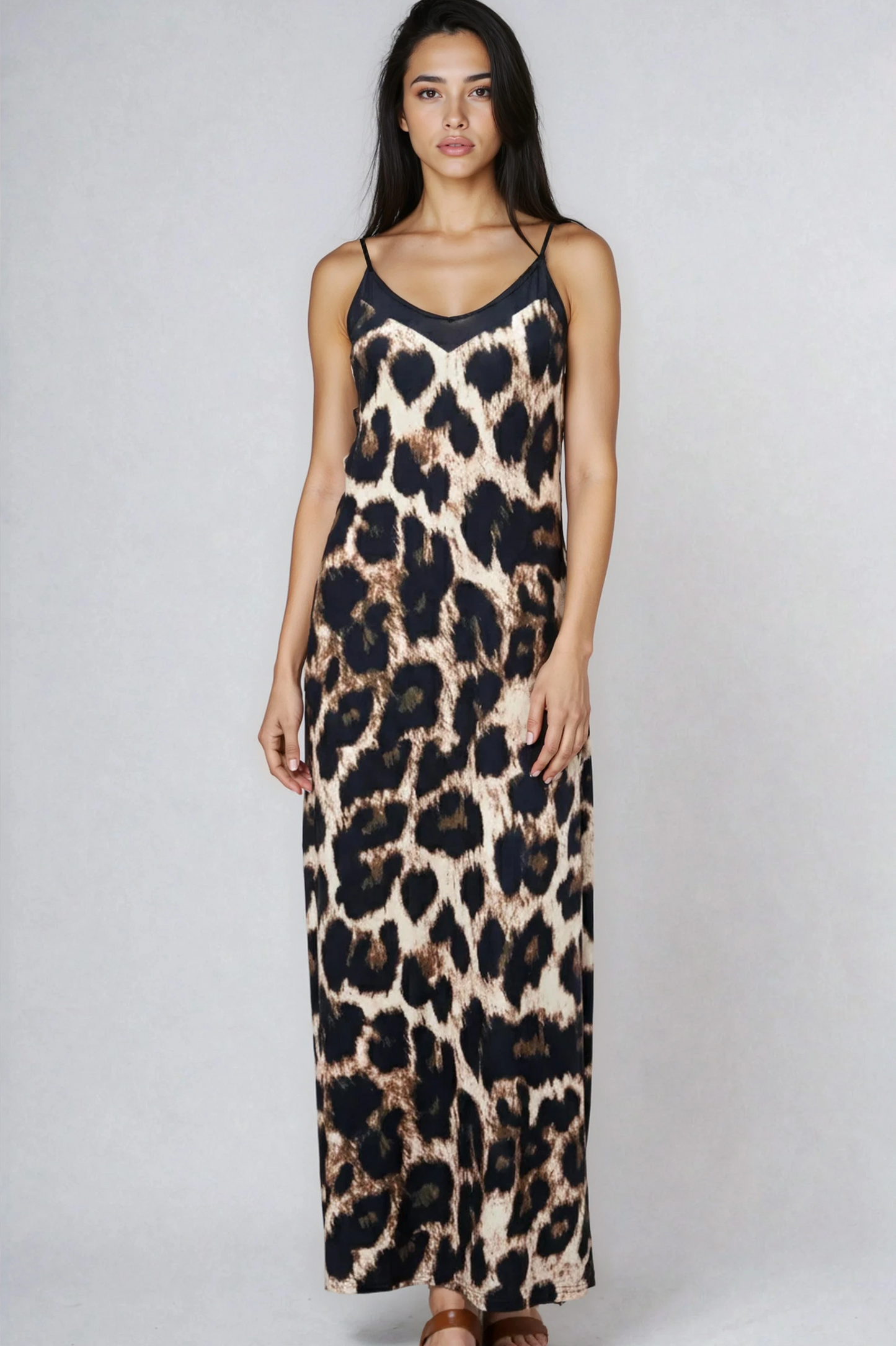 Miss Sparkling Maxi Slip Dress Leopard