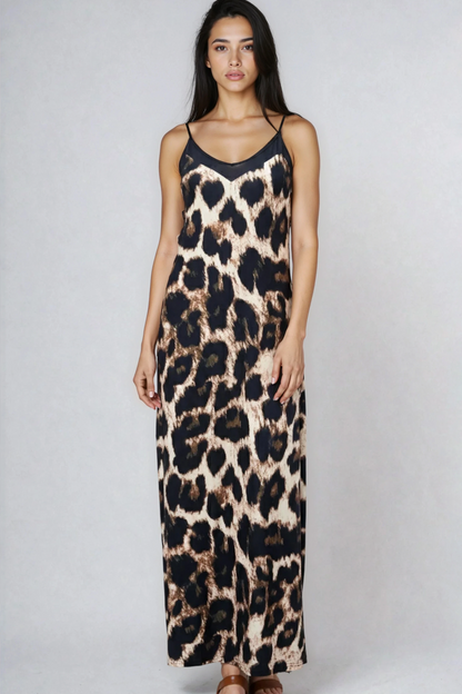 Miss Sparkling Maxi Slip Dress Leopard