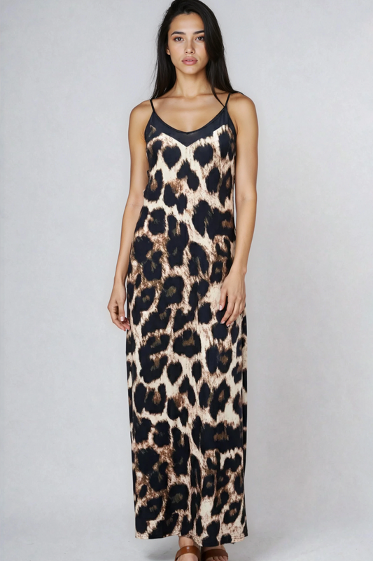 Miss Sparkling Maxi Slip Dress Leopard