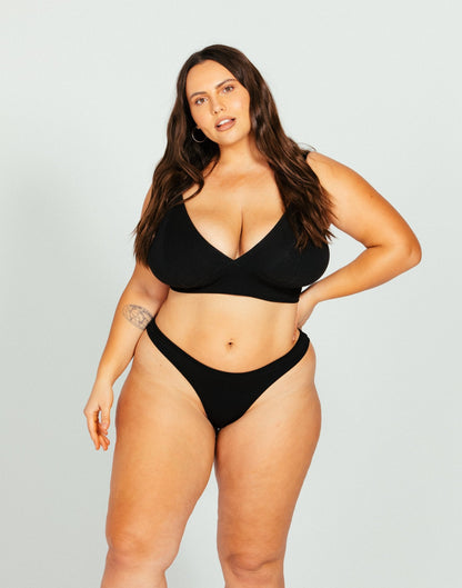 Organic Cotton Longline Bralette - Black