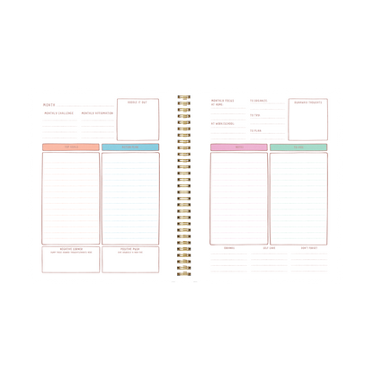 Planner with colorful sections on a white background