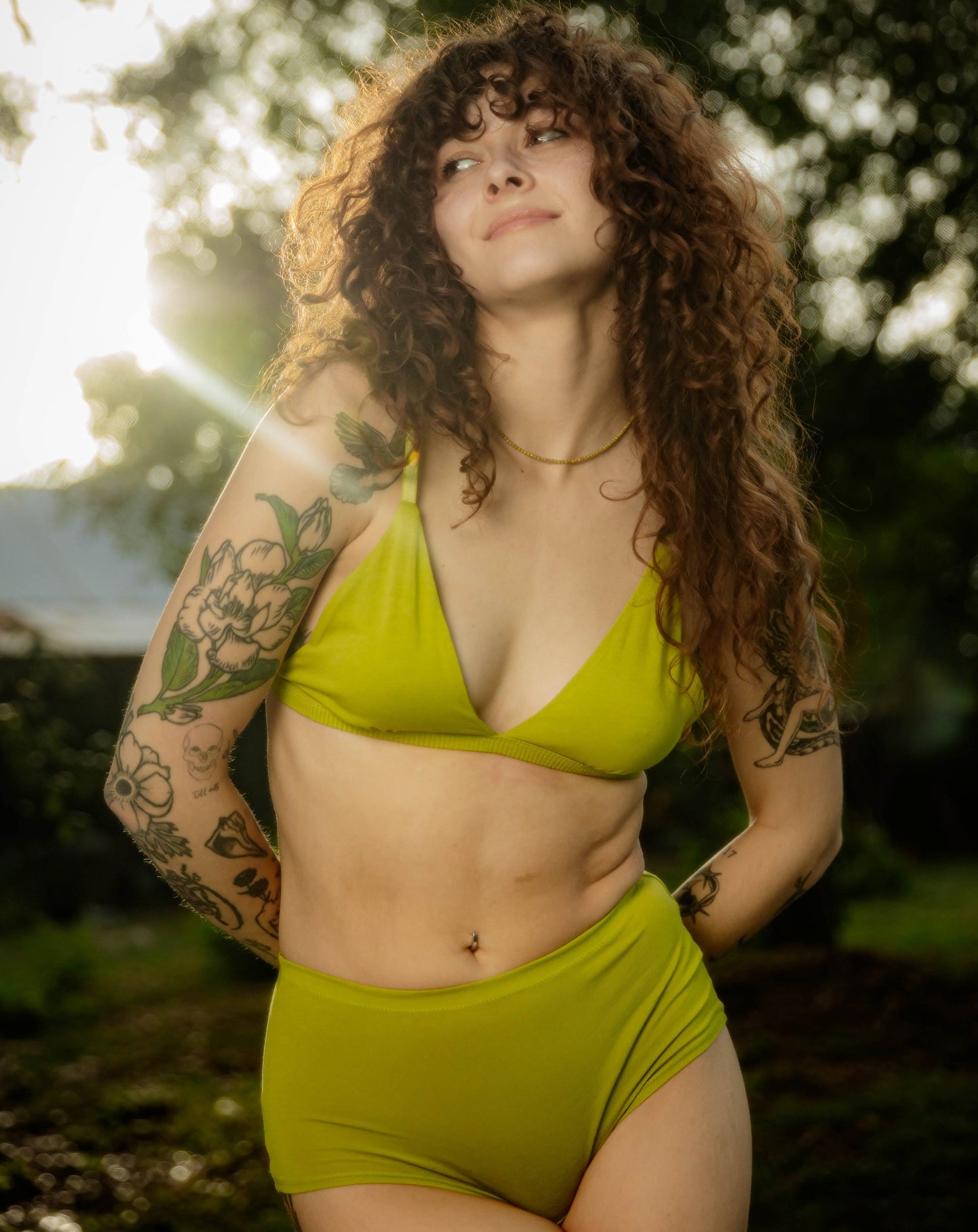 Organic Cotton Triangle Bralette - Lime