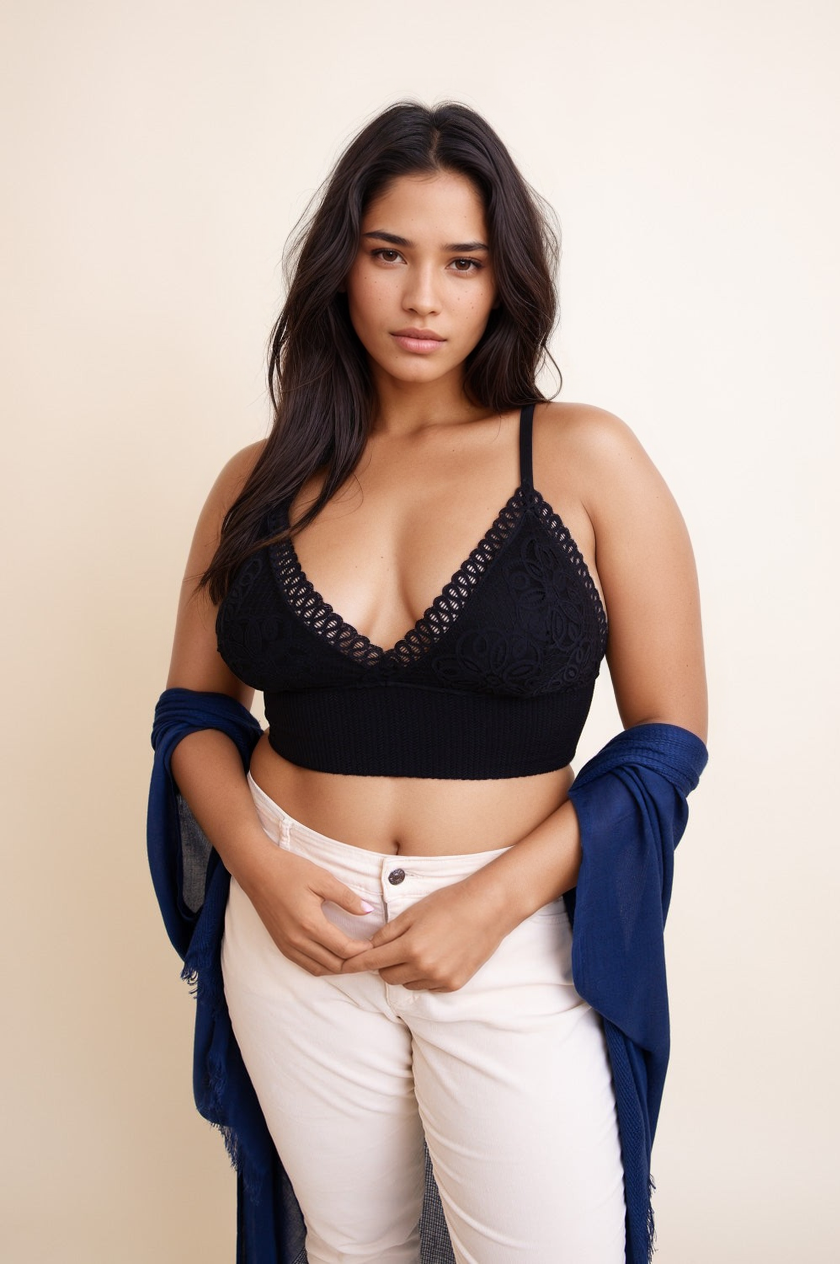 Curvy Waistband Loop Lace Brami Bralette Black