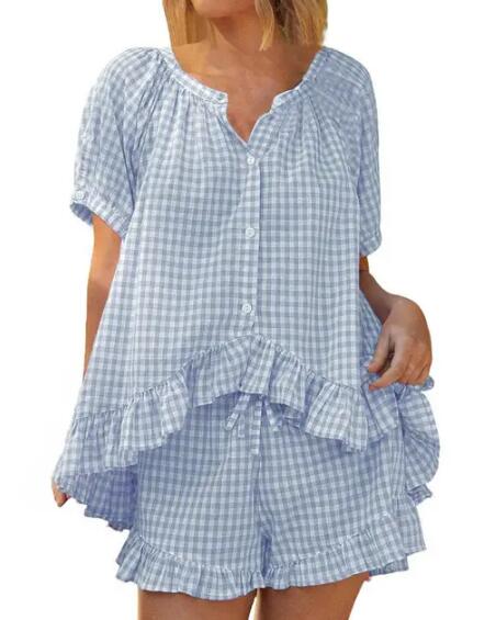 Gingham Ruffle Pajama Two Piece Set