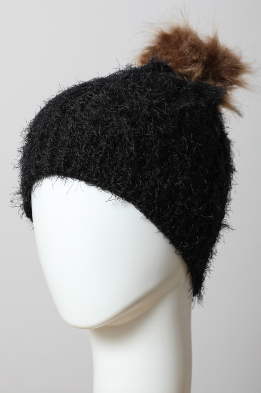 Mohair Fur Knit Pom Beanie