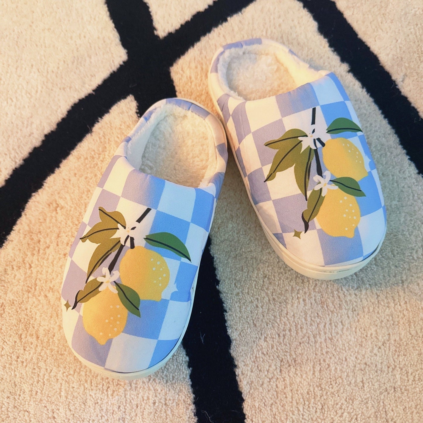 Lemon Drop Gingham Lounge Slippers - Sweet & Cozy
