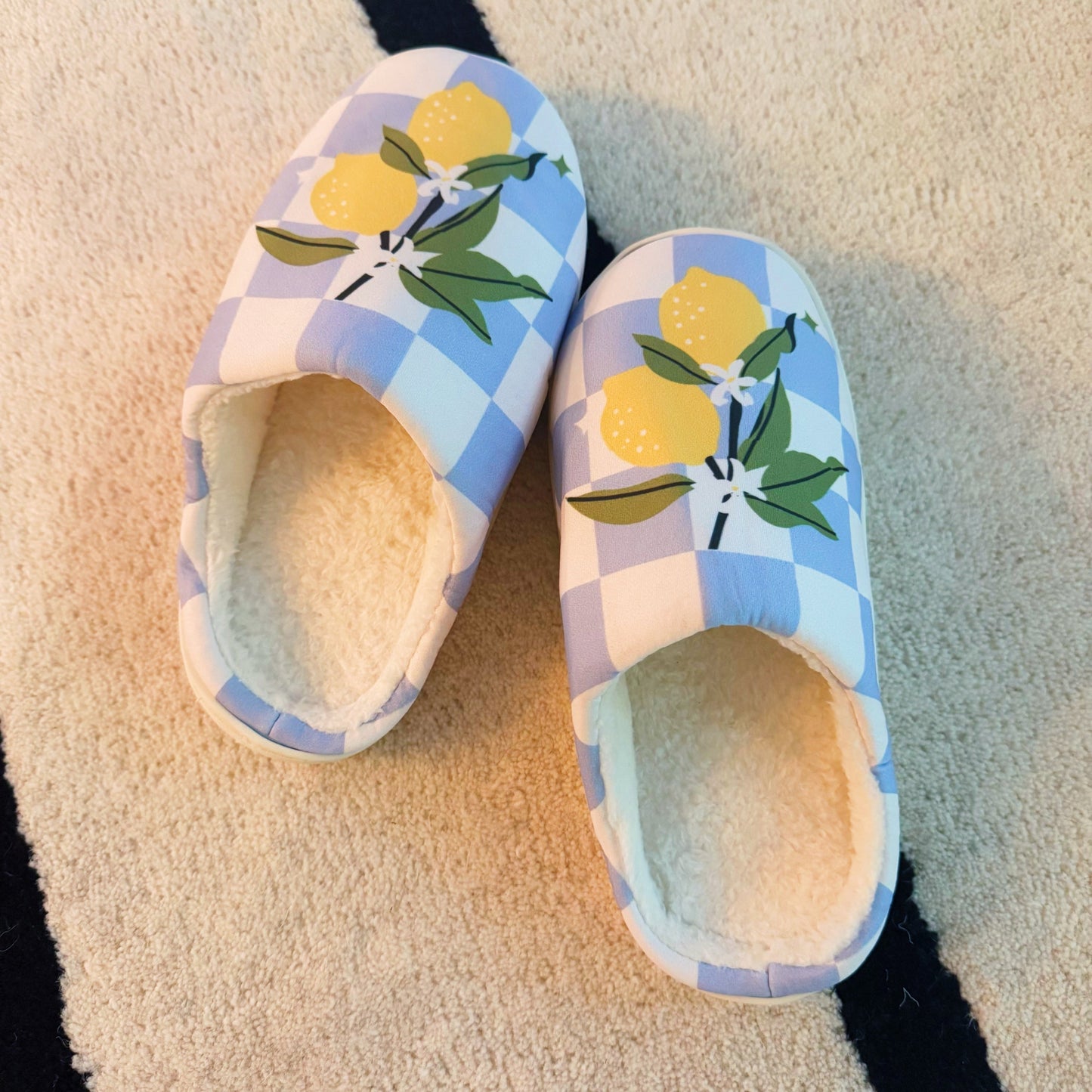 Lemon Drop Gingham Lounge Slippers - Sweet & Cozy
