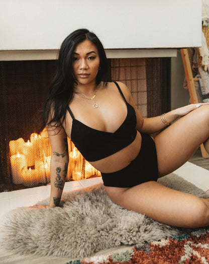 Organic Cotton Longline Bralette - Black