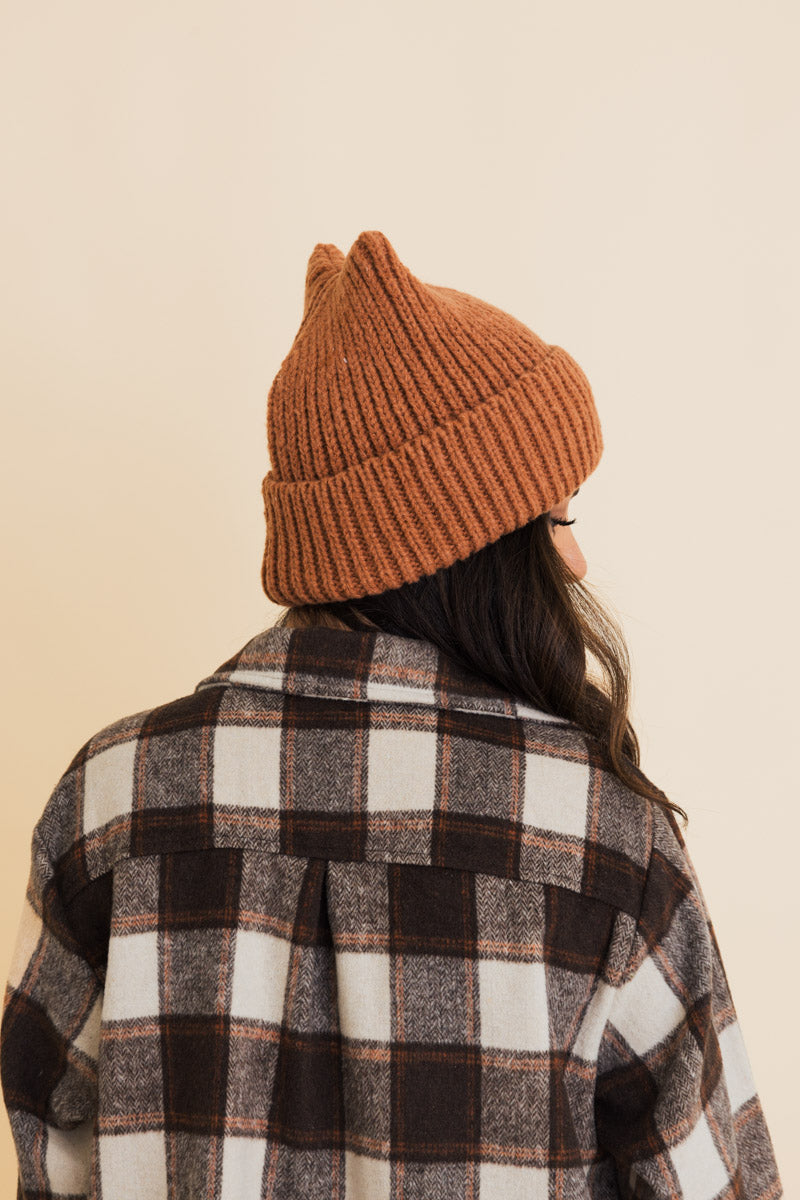 Chill Vibes Soft Ribbed Square Top Beanie