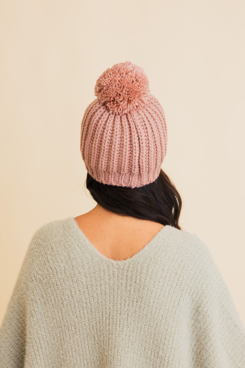 Chunky Cable Knit Pom Beanie