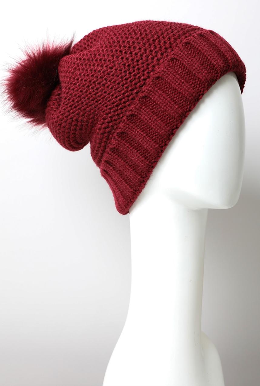 Pom Beanie with Faux Sherpa Lining