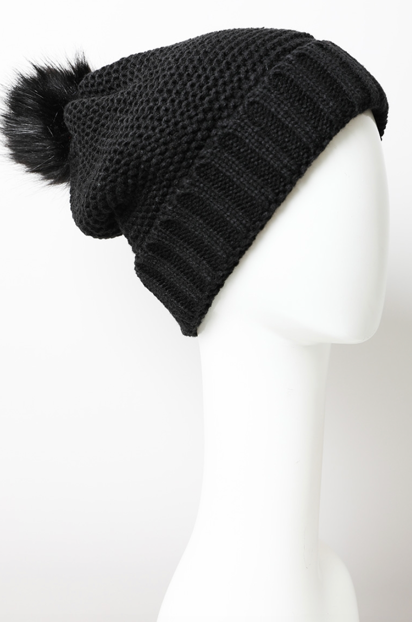 Pom Beanie with Faux Sherpa Lining