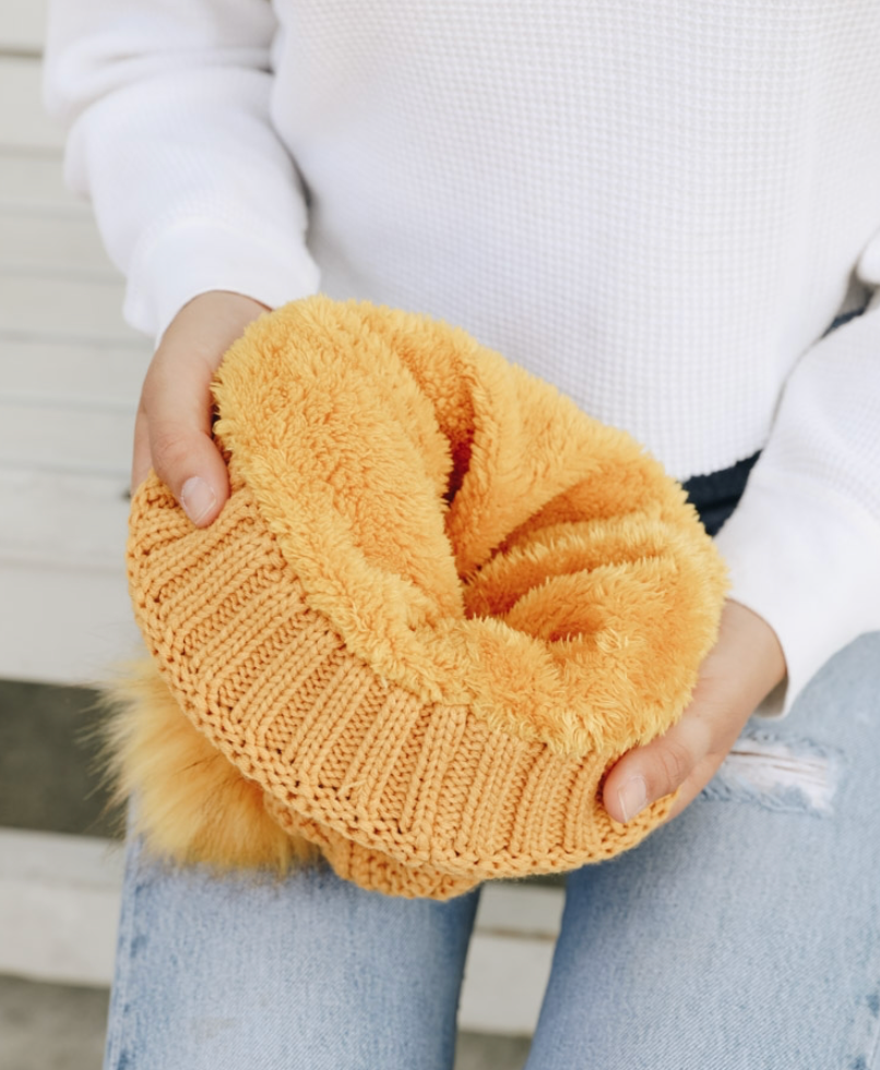 Pom Beanie with Faux Sherpa Lining