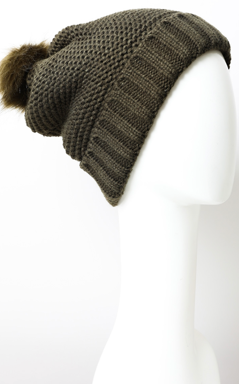 Pom Beanie with Faux Sherpa Lining