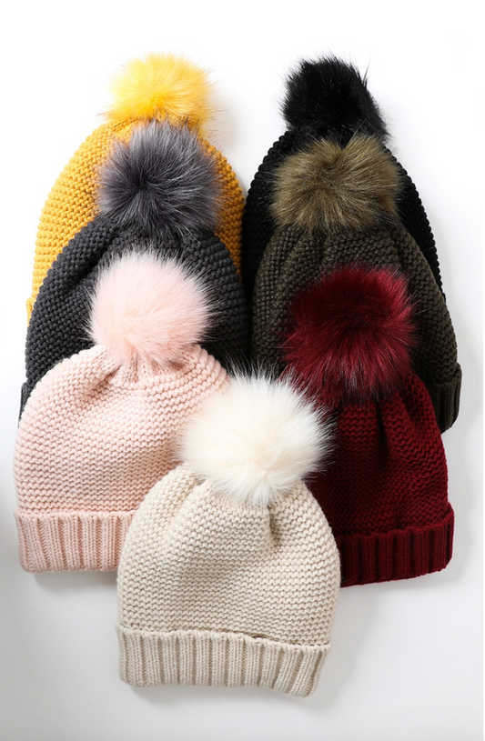 Pom Beanie with Faux Sherpa Lining