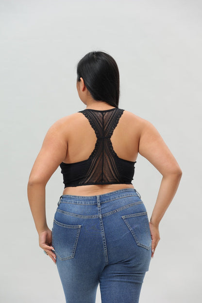 Plus Size Seamless Front Lace Racerback Bralette – Soft Stretch Fit