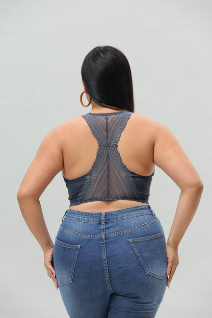 Plus Size Seamless Front Lace Racerback Bralette – Soft Stretch Fit