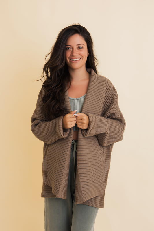 Warm Hug Mocha Oversized Ribbed Cardigan