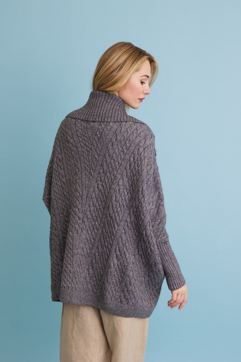 Chunky Cable Knit Oversized Poncho Cardigan