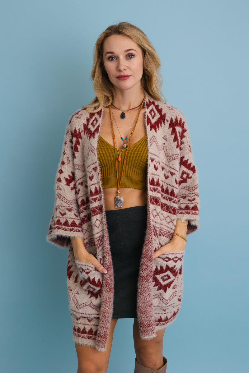 Aztec Soft Knit cardigan with Tribal Print - Western Vibe 🌵