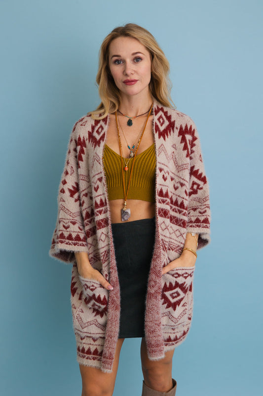 Aztec Soft Knit cardigan with Tribal Print - Western Vibe 🌵