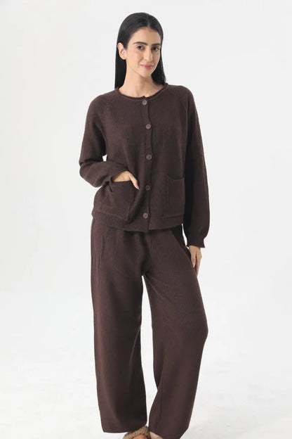 Women Knit Loungewear Set Cardigan Wide Leg Pants 🧶☁️ Leto Collection
