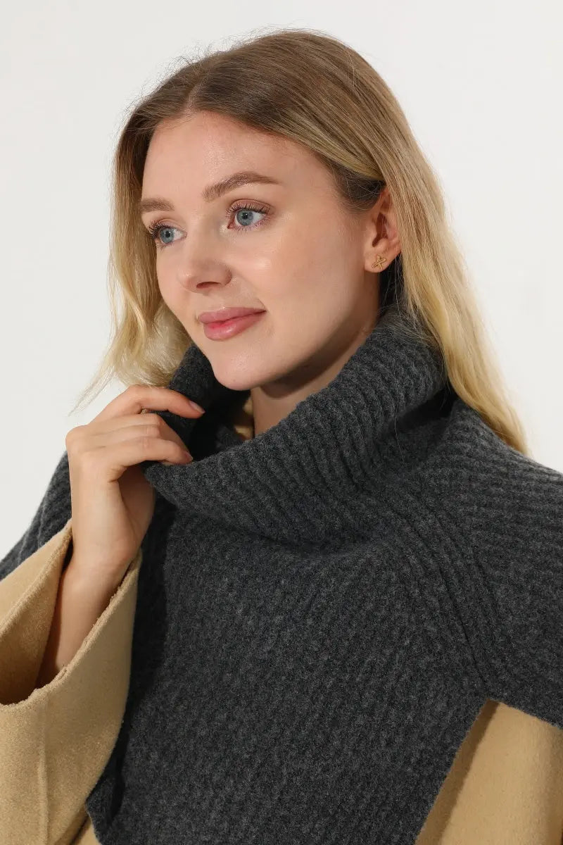Ribbed Knit Multi‑Use Turtleneck Neck Warmer Shoulder Wrap Leto Collection