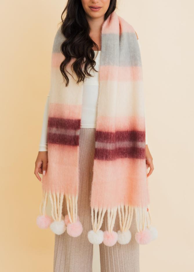 Pom Pom Pop Stripe Pom Tassel Cozy Scarf