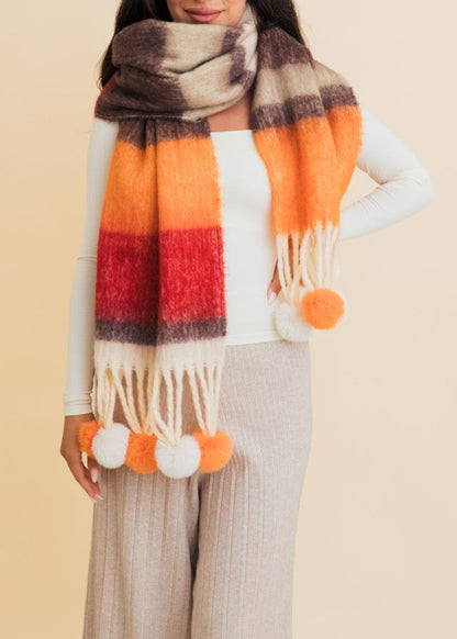 Pop Stripe Pom Tassel Cozy Scarf