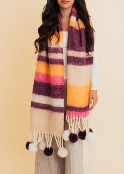 Pop Stripe Pom Tassel Cozy Scarf