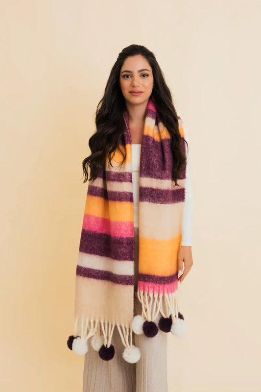 Pop Stripe Pom Tassel Cozy Scarf Leto Collection