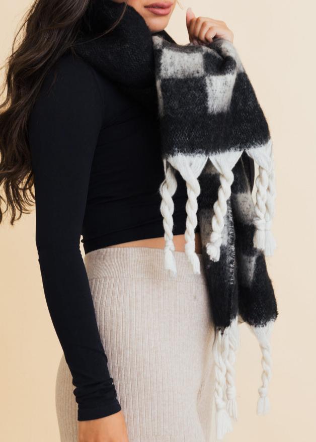 Fall & Winter Chunky Plaid Oversized Scarf with Fringe