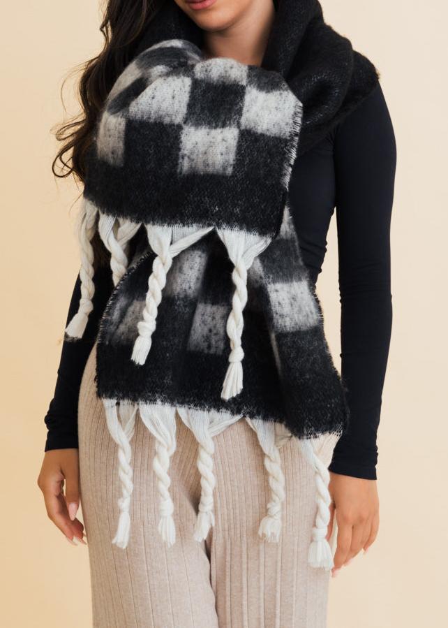 Fall & Winter Chunky Plaid Oversized Scarf with Fringe