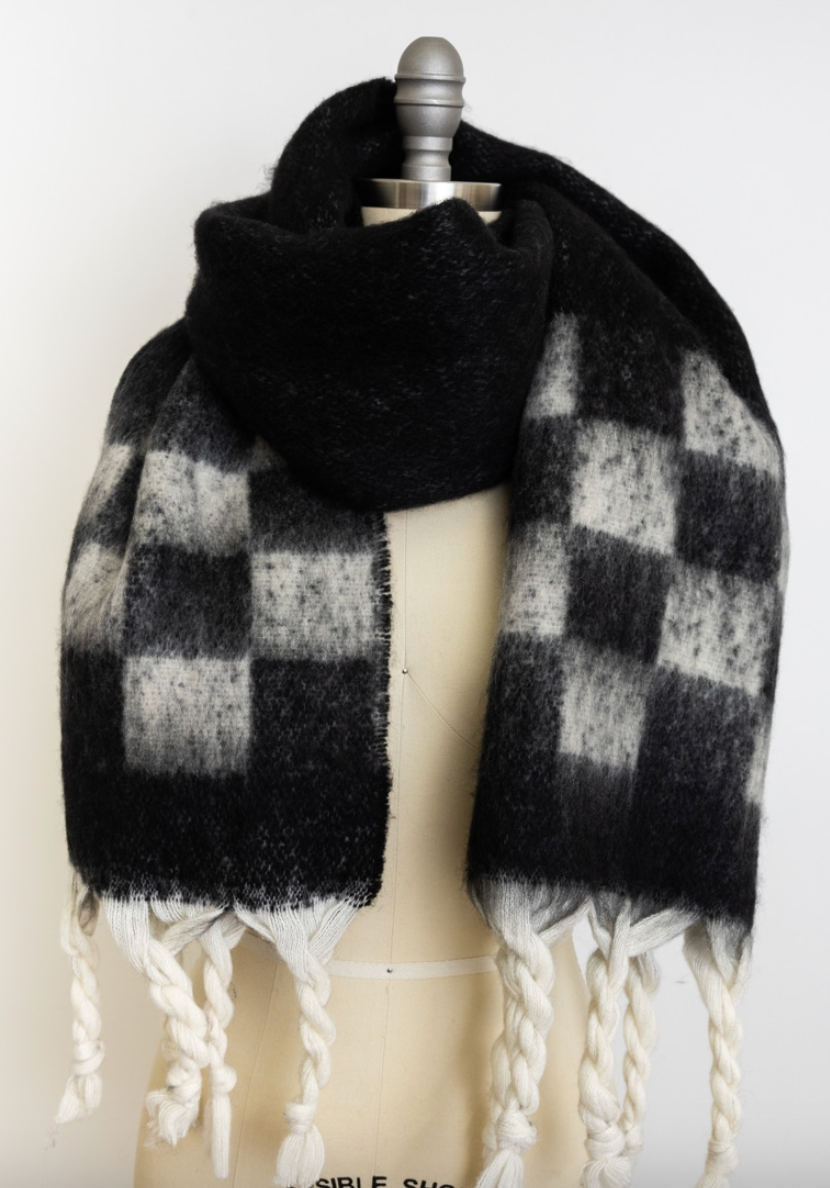 Fall & Winter Chunky Plaid Oversized Scarf with Fringe