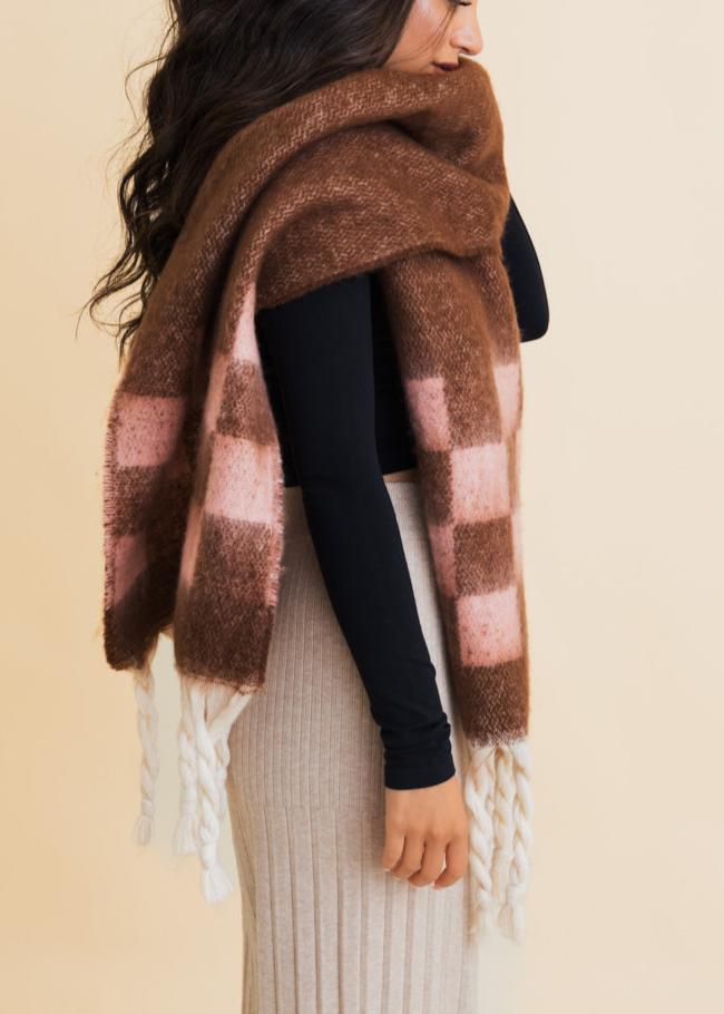 Fall & Winter Chunky Plaid Oversized Scarf with Fringe