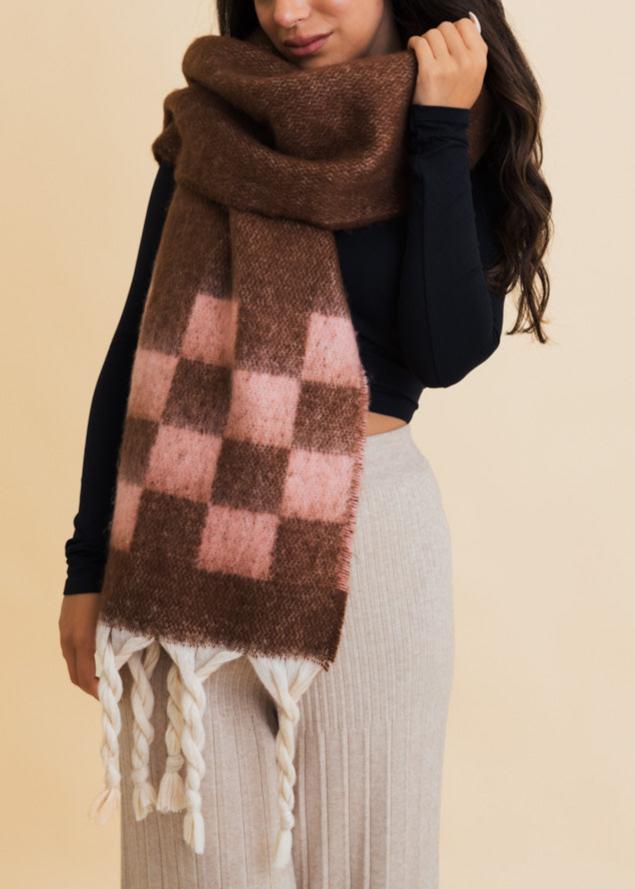 Fall & Winter Chunky Plaid Oversized Scarf with Fringe