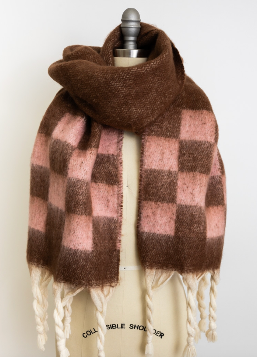 Fall & Winter Chunky Plaid Oversized Scarf with Fringe