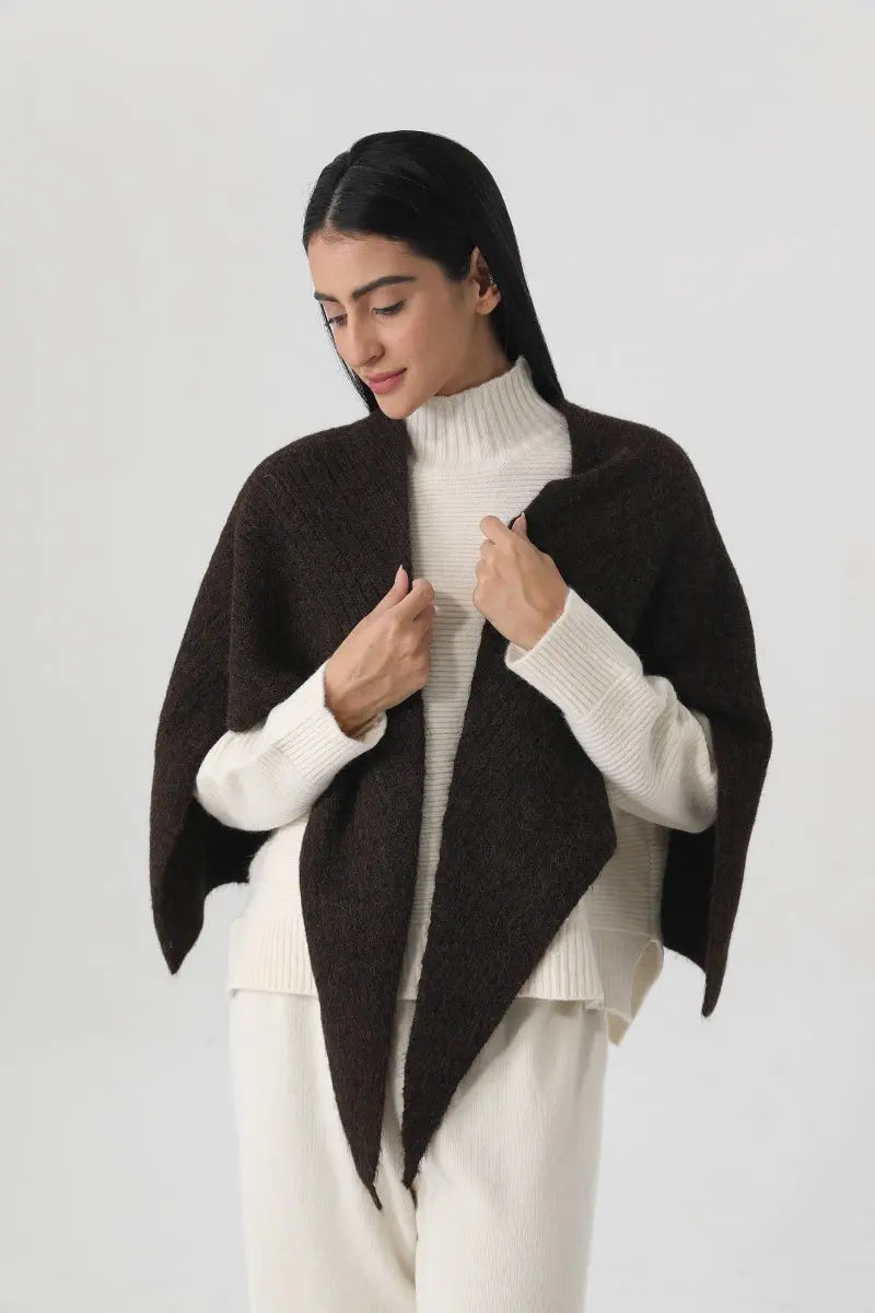 Women Earth Tone Knit Triangle Shawl Warm Cape Wrap 🧤🍂 Leto Collection
