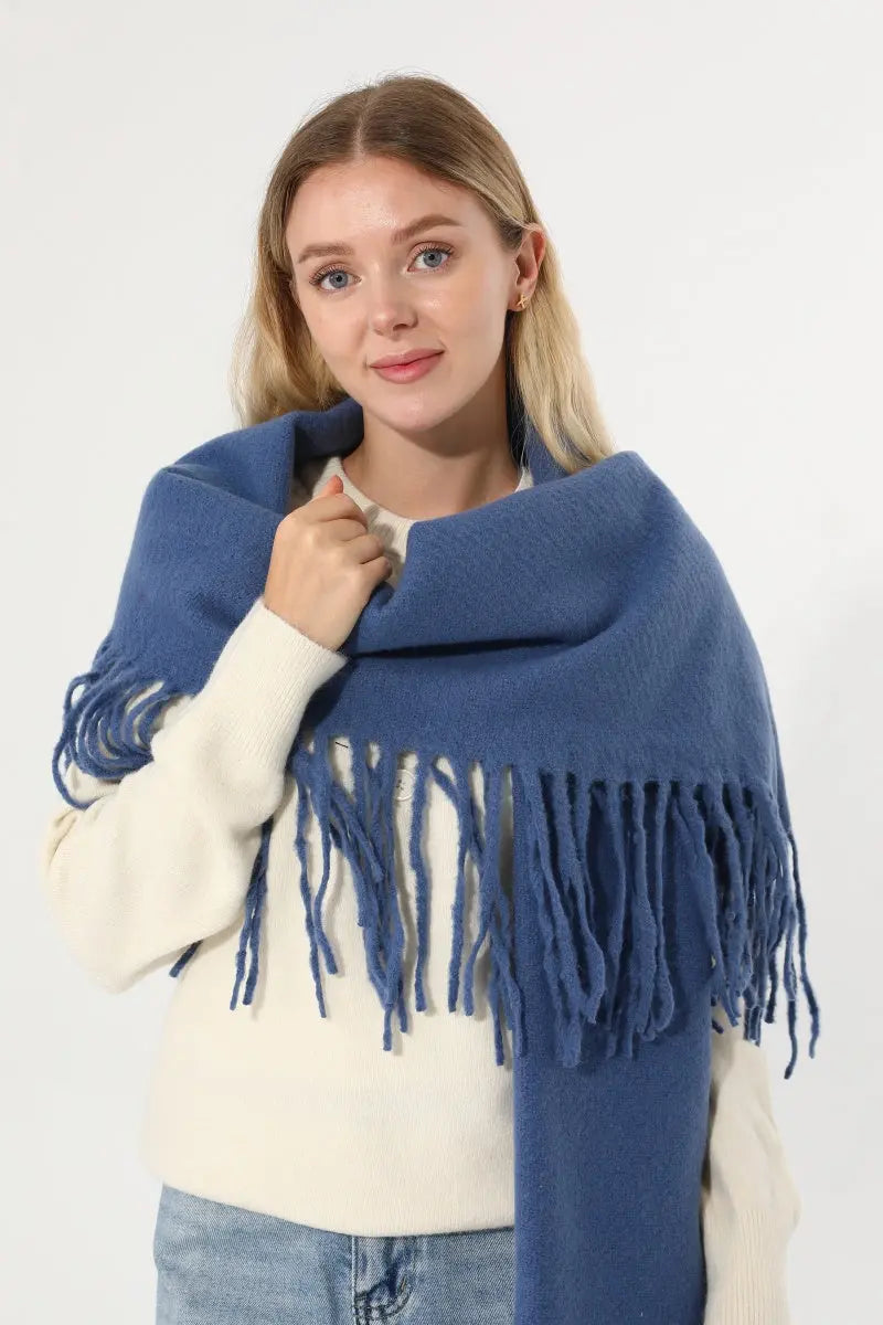 Women Solid Knit Tassel Scarf Thick Warm Winter Shawl 🧶❄️ Leto Collection