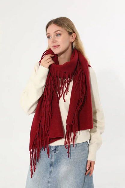 Women Solid Knit Tassel Scarf Thick Warm Winter Shawl 🧶❄️ Leto Collection