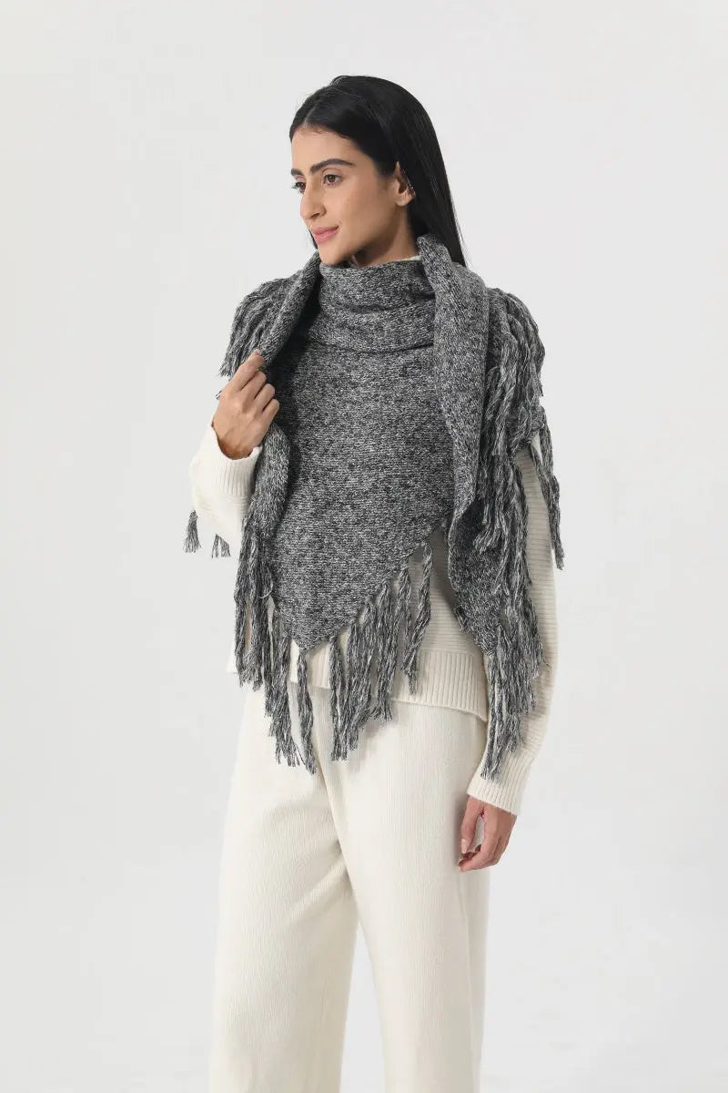 Fringed Knit Triangle Shawl Multi Wear Wrap Scarf 🧶🍂 Leto Collection