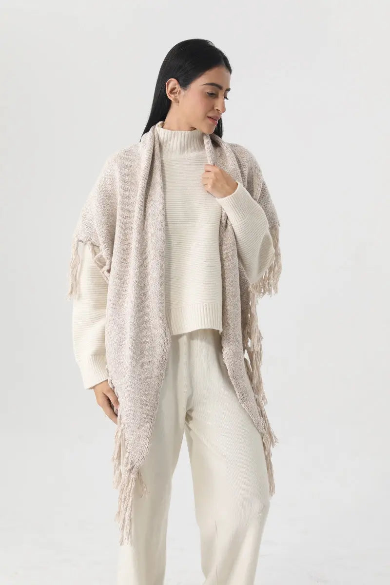 Fringed Knit Triangle Shawl Multi Wear Wrap Scarf 🧶🍂 Leto Collection