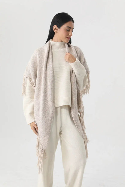 Fringed Knit Triangle Shawl Multi Wear Wrap Scarf 🧶🍂 Leto Collection
