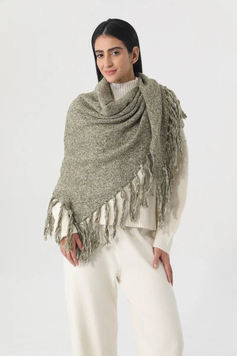 Fringed Knit Triangle Shawl Multi Wear Wrap Scarf 🧶🍂 Leto Collection