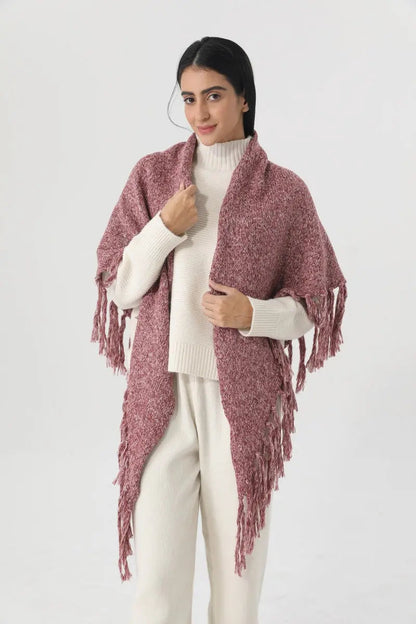 Fringed Knit Triangle Shawl Multi Wear Wrap Scarf 🧶🍂 Leto Collection