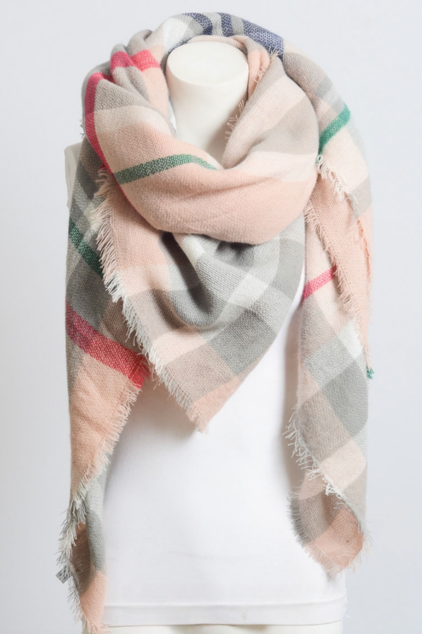 Flannel Frayed Edge Blanket Scarf Scarves plaid scarf, light pink